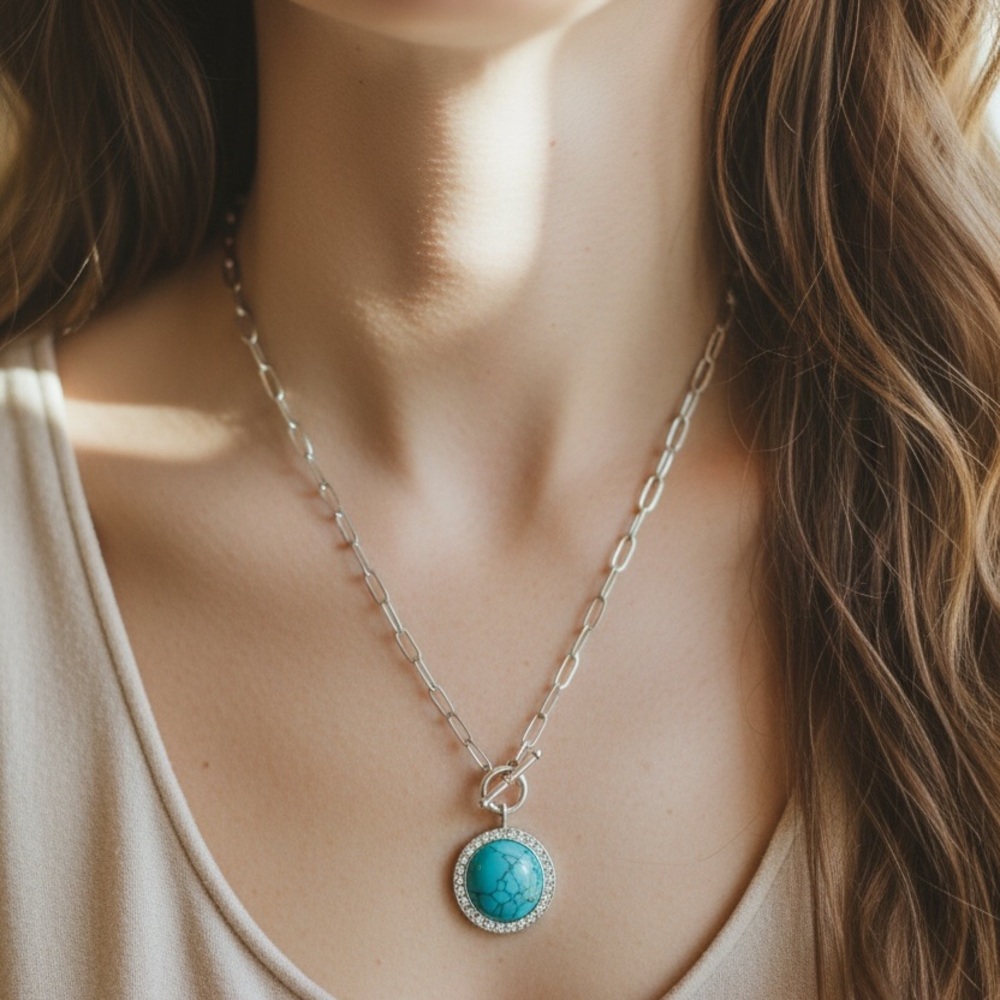 🩶ALEX AND ANI🩶Faux Turquoise Toggle Necklace with Dust Bag/NWOT